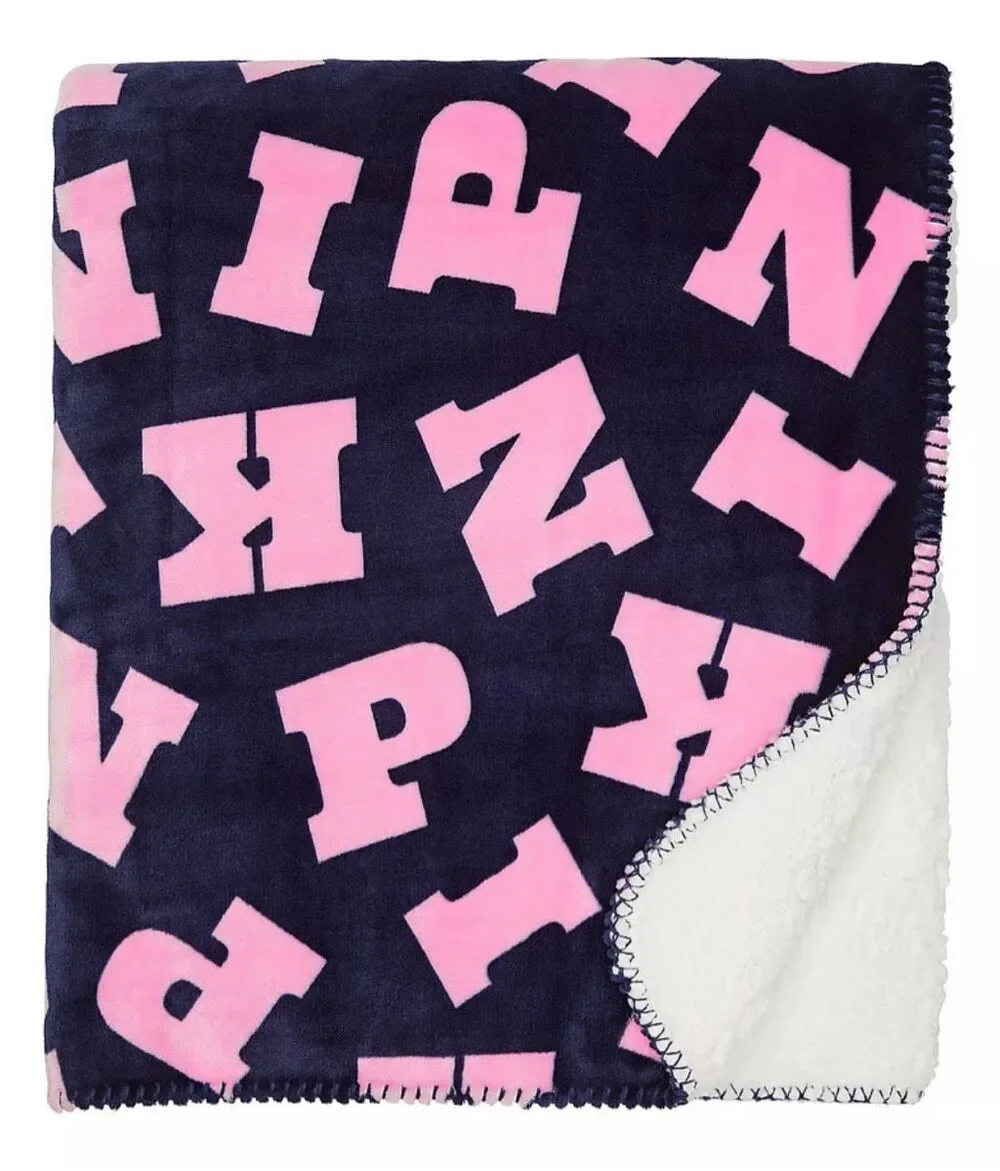 PINK Sherpa Blanket xl pink blue logo  y2k og logo blanket